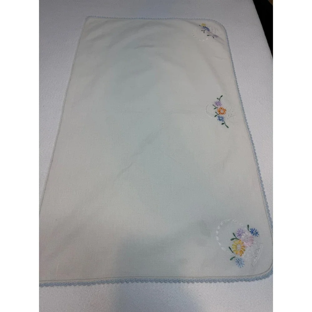 Vintage Embroidered Linens Lot 5 Dresser Shawls Runner Floral Morning Glory Lace